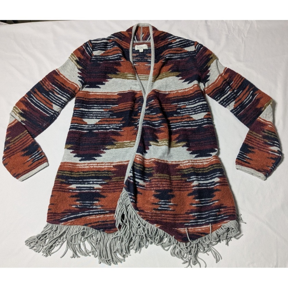 Lucky Brand Aztec Southwestern Fringed Open Drape Cardigan Sweater - Women Small